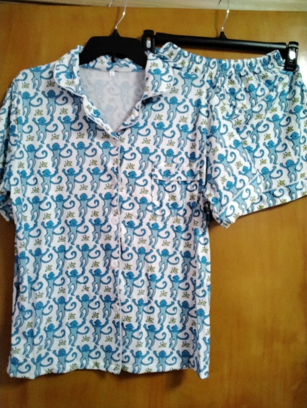 Woman's Blue Monkey Print Short Sleeve PJ Set - Unbranded Size L